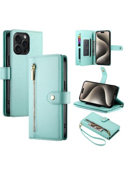 IPhone 15 Için Flip Case Pro Max Bilek Kayışı Cüzdan Bölmesi Kart Yuvaları (Yurt Dışından)