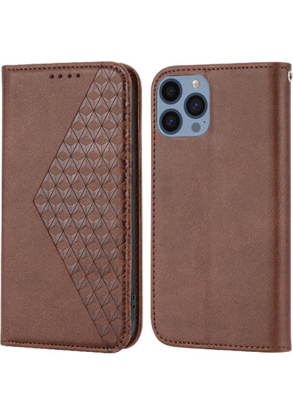 IPhone 12 Için Flip Case Pro Cüzdan Günlük Kullanım Eşkenar Dörtgen Şekli Standı El Kayışı (Yurt Dışından)