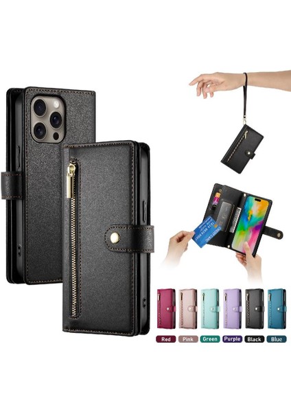 IPhone 16 Için Flip Case Pro Max Çok Fonksiyonlu Kart Yuvaları Bilek Kayışı (Yurt Dışından)