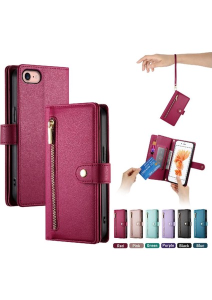 IPhone 7/8 Bilek Kayışı Cüzdan Bölmesi Çok Fonksiyonlu Flip Case (Yurt Dışından)