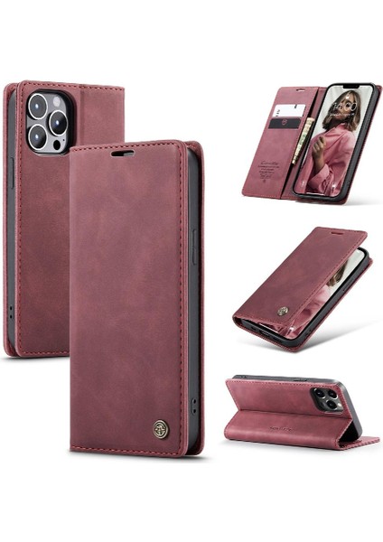 Iphone 13 Için Flip Case Pro Max Durumda Kart Yuvası Kickstand Manyetik Kapatma (Yurt Dışından)