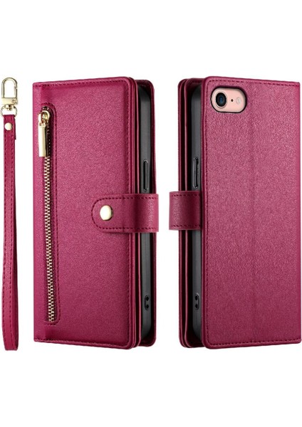 IPhone 7/8 Bilek Kayışı Cüzdan Bölmesi Çok Fonksiyonlu Flip Case (Yurt Dışından)
