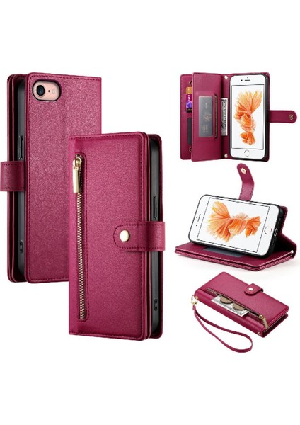 IPhone 7/8 Bilek Kayışı Cüzdan Bölmesi Çok Fonksiyonlu Flip Case (Yurt Dışından)