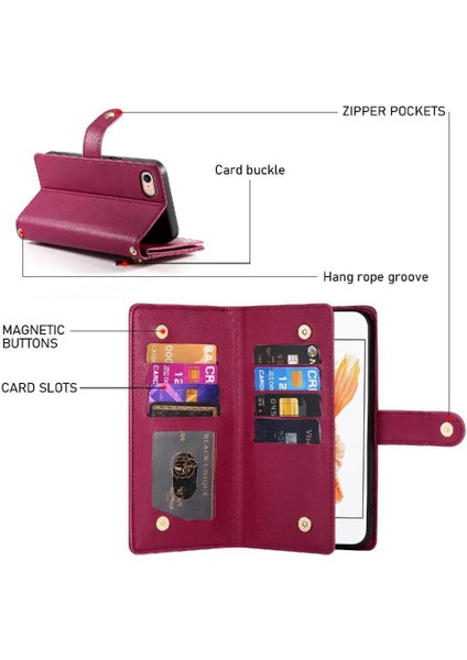 IPhone 7/8 Bilek Kayışı Cüzdan Bölmesi Çok Fonksiyonlu Flip Case (Yurt Dışından)