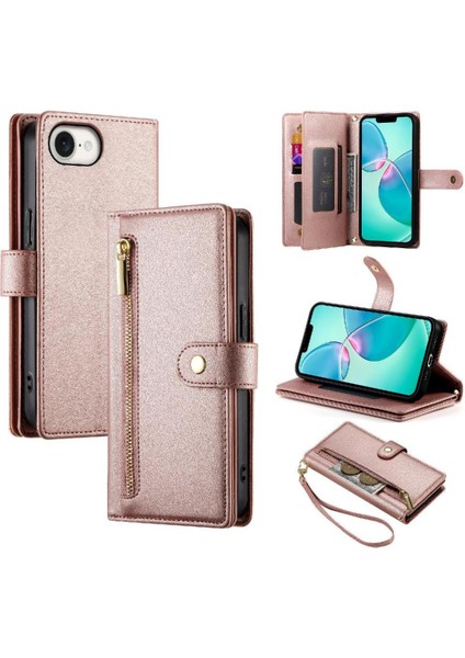 IPhone Se 2024 Cüzdan Bölmesi Bilek Kayışı Kickstand Kart Için Flip Case (Yurt Dışından)