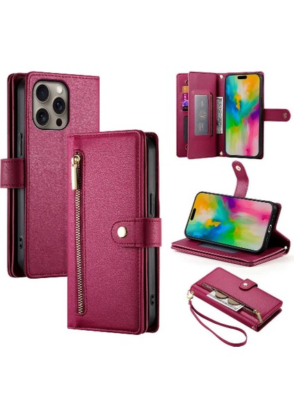 IPhone 16 Için Flip Case Pro Max Çok Fonksiyonlu Kart Yuvaları Bilek Kayışı (Yurt Dışından)