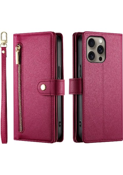 IPhone 16 Için Flip Case Pro Max Çok Fonksiyonlu Kart Yuvaları Bilek Kayışı (Yurt Dışından)