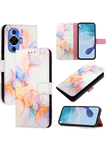 Huawei Nova 11 Için Kılıf Mermer Desen Cüzdan Pu Deri Kickstand (Yurt Dışından)