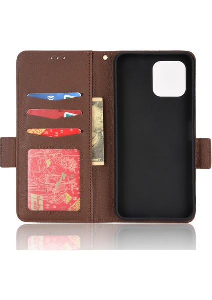 Oukitel C21 Pro Pu Deri Kart Yuvaları Için Kılıf Tutucu Manyetik Cüzdan Yan (Yurt Dışından)