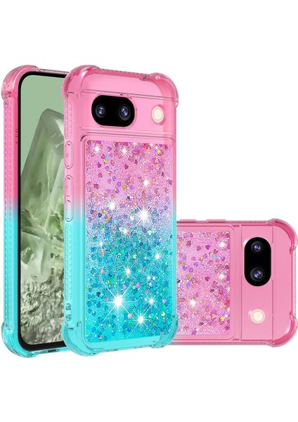 Google Piksel 8A Akan Sparkle Hareketli Kapak Temizle Tampon Sıvı Için Kılıf (Yurt Dışından)