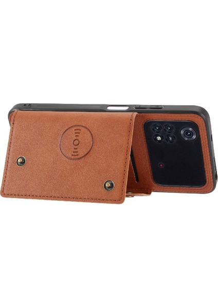 Cüzdan Kılıf Xiaomi Poco M4 Pro Buit Demir Darbeye Koruyucu Kart (Yurt Dışından)