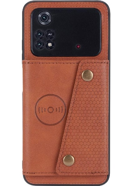 Cüzdan Kılıf Xiaomi Poco M4 Pro Buit Demir Darbeye Koruyucu Kart (Yurt Dışından)