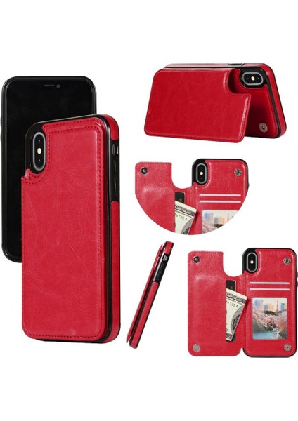Kart Tutucu Kickstand Çift Manyetik ile IPhone Xs Max Için Cüzdan Kılıf (Yurt Dışından)