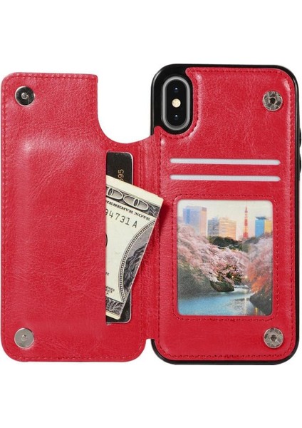 Kart Tutucu Kickstand Çift Manyetik ile IPhone Xs Max Için Cüzdan Kılıf (Yurt Dışından)