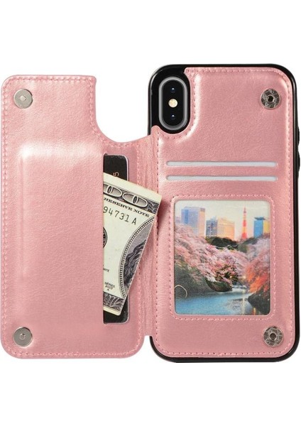 Kart Tutucu Kickstand Çift Manyetik ile IPhone Xs Max Için Cüzdan Kılıf (Yurt Dışından)