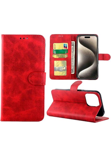 IPhone 15 Için Filp Durumda Pro Max Kickstand Pu Deri Kart Tutucu Manyetik (Yurt Dışından)