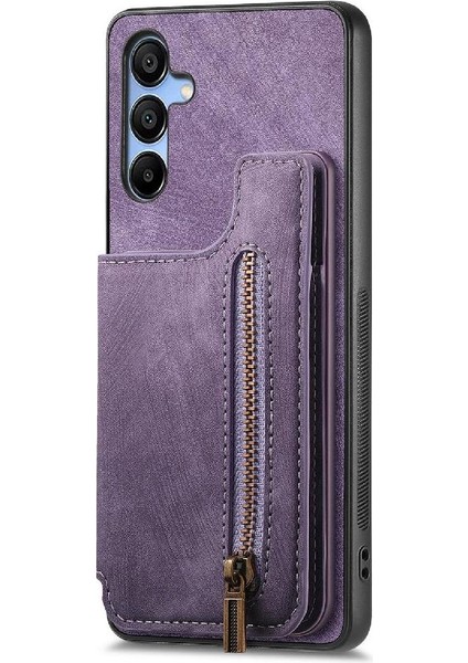 Samsung Galaxy A15 5g Için Kılıf Katlanabilir Arka Kapak Vintage Fermuar Cüzdan (Yurt Dışından)