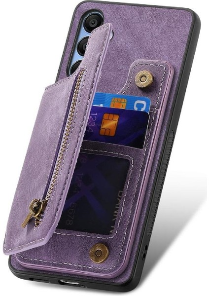 Samsung Galaxy A15 5g Için Kılıf Katlanabilir Arka Kapak Vintage Fermuar Cüzdan (Yurt Dışından)