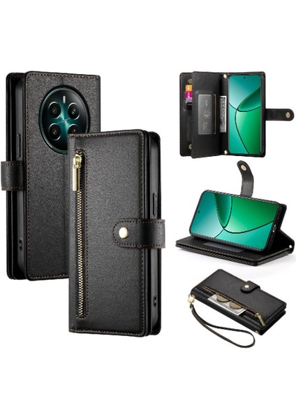 Realme 12 Artı Cüzdan Bölmesi Kickstand Için Flip Case Çok Fonksiyonlu (Yurt Dışından) modelleri