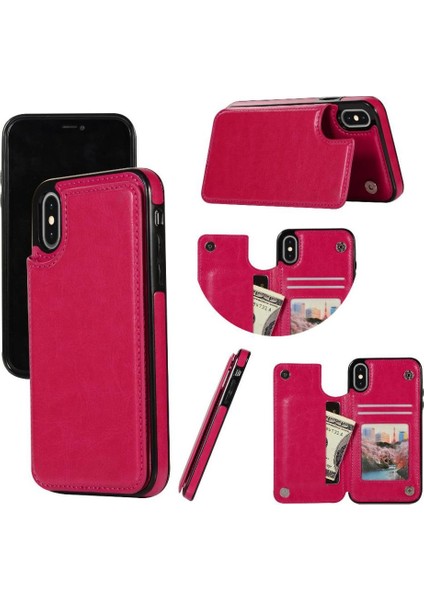 Kart Tutucu Kickstand Çift Manyetik ile IPhone Xs Max Için Cüzdan Kılıf (Yurt Dışından)