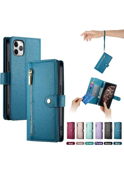 IPhone 11 Için Flip Case Pro Max Cüzdan Bölmesi Kickstand Bilek Kayışı (Yurt Dışından)