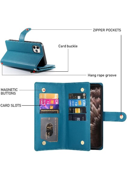IPhone 11 Için Flip Case Pro Max Cüzdan Bölmesi Kickstand Bilek Kayışı (Yurt Dışından)