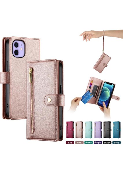 IPhone 12 Mini Bilek Kayışı Cüzdan Bölmesi Kart Yuvaları Için Flip Case (Yurt Dışından)