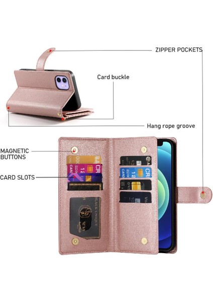 IPhone 12 Mini Bilek Kayışı Cüzdan Bölmesi Kart Yuvaları Için Flip Case (Yurt Dışından)