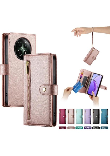 Realme 12 5g Bilek Kayışı Çok Fonksiyonlu Kart Yuvaları Cüzdan Için Flip Case (Yurt Dışından)