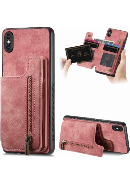 IPhone X/xs Vintage Fermuar Cüzdan Katlanabilir Arka Kapak Standı (Yurt Dışından)
