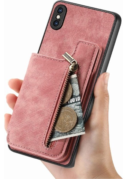 IPhone X/xs Vintage Fermuar Cüzdan Katlanabilir Arka Kapak Standı (Yurt Dışından)