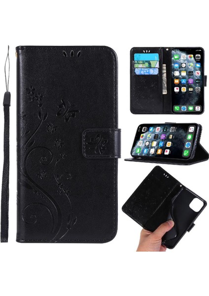 IPhone 11 Için Filp Durumda Pro Max Kart Tutucu Bilek Kayışı Kickstand Pu (Yurt Dışından)