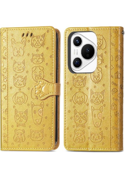 Huawei Pura 70 Pro Için Flip Case Karikatür Hayvanlar Kapak Çevirin Deri Kılıf (Yurt Dışından)
