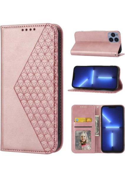 IPhone 12 Için Flip Case Pro Cüzdan Günlük Kullanım Eşkenar Dörtgen Şekli Standı El Kayışı (Yurt Dışından)