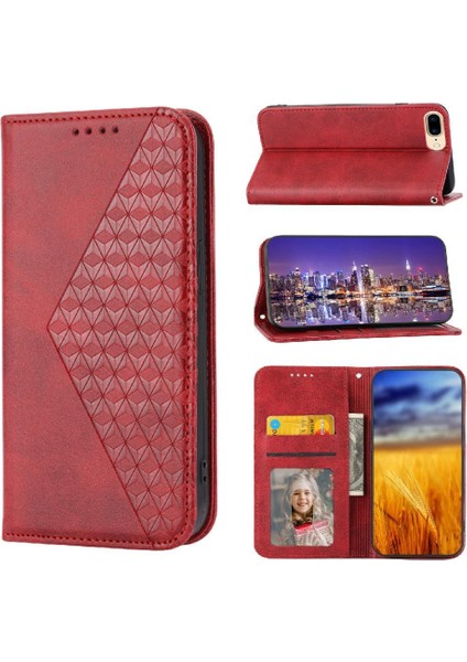 IPhone 7/8 Için Flip Case El Kayışı Cüzdan Eşkenar Dörtgen Şekli Günlük Kullanım Standı (Yurt Dışından)
