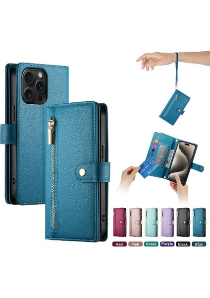 IPhone 15 Için Flip Case Pro Max Bilek Kayışı Cüzdan Bölmesi Kart Yuvaları (Yurt Dışından)