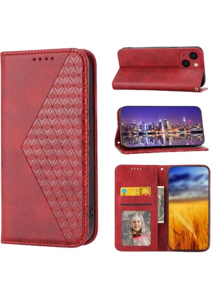 IPhone 13 Için Flip Case Pro Max Eşkenar Dörtgen Şekli Günlük Kullanım Cüzdan El Kayışı (Yurt Dışından)