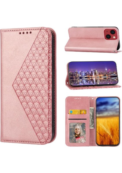 IPhone 14 Için Flip Case Pro Eşkenar Dörtgen Şekli Standı Günlük Kullanım Cüzdan El Kayışı (Yurt Dışından)