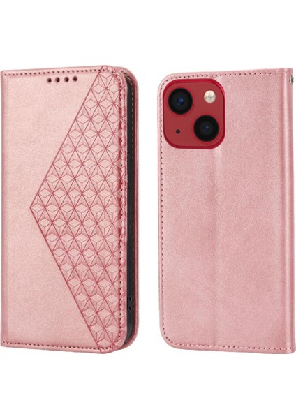 IPhone 14 Için Flip Case Pro Eşkenar Dörtgen Şekli Standı Günlük Kullanım Cüzdan El Kayışı (Yurt Dışından)