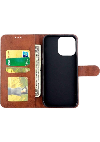 IPhone 15 Için Filp Durumda Pro Max Kickstand Pu Deri Kart Tutucu Manyetik (Yurt Dışından)