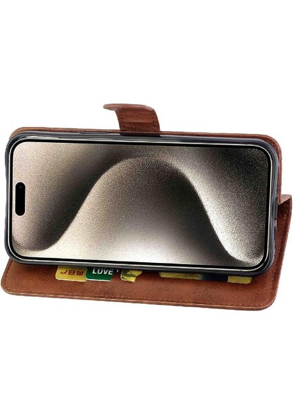 IPhone 15 Için Filp Durumda Pro Max Kickstand Pu Deri Kart Tutucu Manyetik (Yurt Dışından)