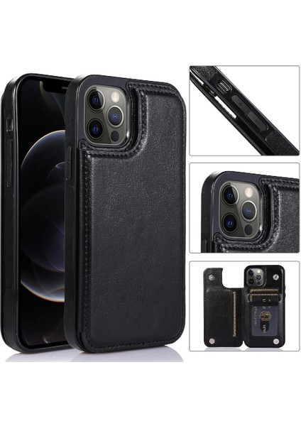 Kart Tutucu Kartı ile IPhone 12 Pro Çift Manyetik Toka Için Cüzdan Kılıf (Yurt Dışından)