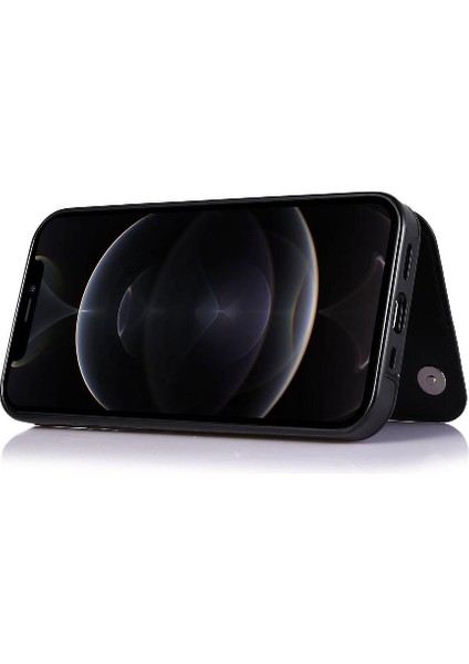 Kart Tutucu Kartı ile IPhone 12 Pro Çift Manyetik Toka Için Cüzdan Kılıf (Yurt Dışından)