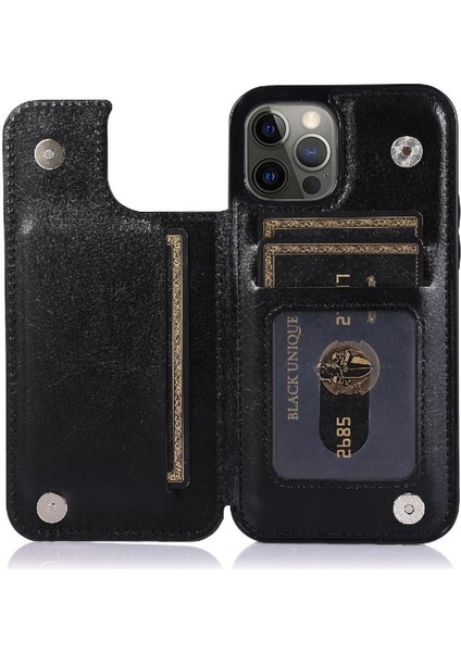 Kart Tutucu Kartı ile IPhone 12 Pro Çift Manyetik Toka Için Cüzdan Kılıf (Yurt Dışından)