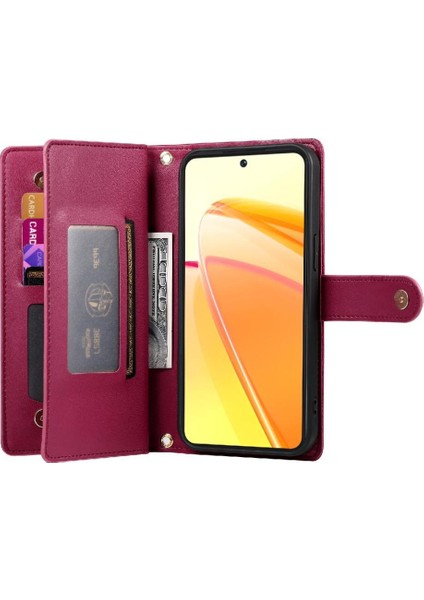 Realme C55 Kickstand Cüzdan Bölmesi Bilek Kayışı Kartı Için Flip Case (Yurt Dışından)