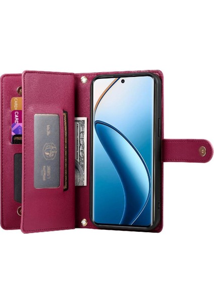 SZY Mall Realme 12 Pro Kickstand Çok Fonksiyonlu Kart Yuvaları Cüzdan Için Flip Case (Yurt Dışından)