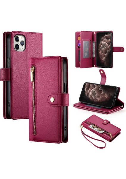 IPhone 11 Için Flip Case Pro Max Cüzdan Bölmesi Kickstand Bilek Kayışı (Yurt Dışından)