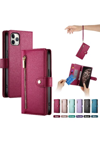 IPhone 11 Için Flip Case Pro Max Cüzdan Bölmesi Kickstand Bilek Kayışı (Yurt Dışından)