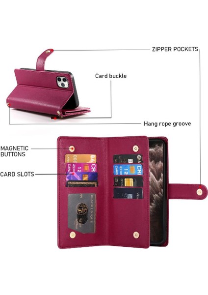 IPhone 11 Için Flip Case Pro Max Cüzdan Bölmesi Kickstand Bilek Kayışı (Yurt Dışından)