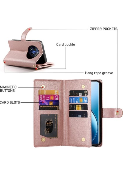 SZY Mall Realme 12 Pro Artı Cüzdan Bölmesi Bilek Kayışı Kickstand Için Flip Case (Yurt Dışından)